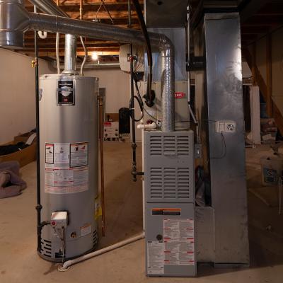 A residential furnace and hot water tank.