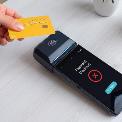 A contactless credit card payment declined on a POS terminal.