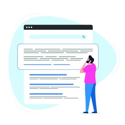 A vector of a person looking at search results page. 