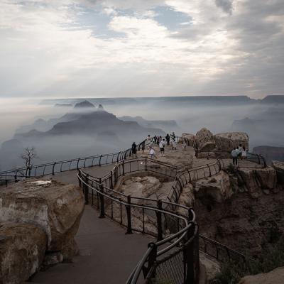 Smoke from the Dragon Bravo fire settles into the Grand Canyon along the South Rim at Mather point on July 17, 2025 in Grand Canyon, Arizona. 