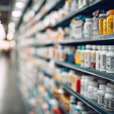 A vitamins and supplement drugs aisle in a store.