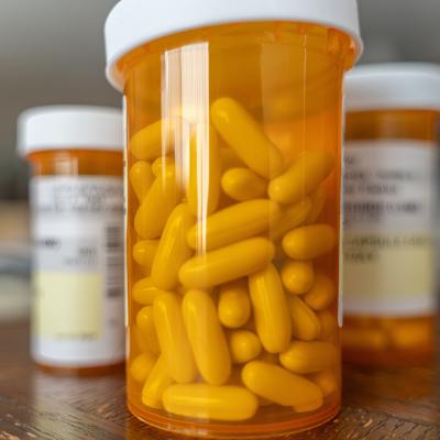 Bottles of prescription capsules.