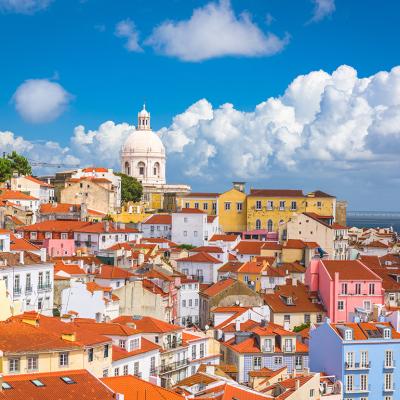 Lisbon, Portugal's city skyline over the Alfama district.