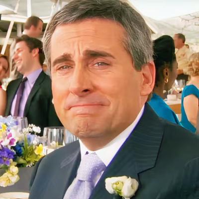 Michael tearing up during the finale of The Office