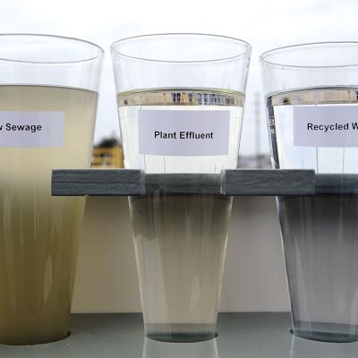 Three glasses of water showing results of reverse osmosis tubing.