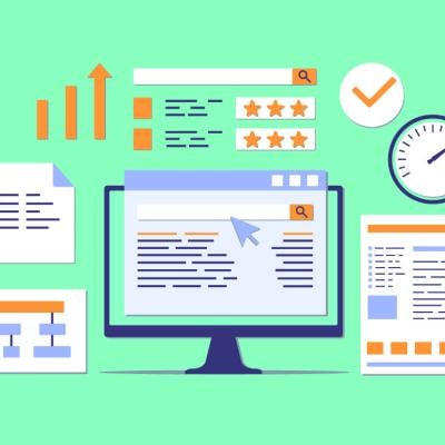 A vector illustration of web and search engine ranking concept graphics.