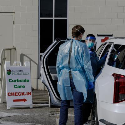 Parkside Pediatrics providers assessing a patient with measles symptoms in Spartanburg, South Carolina, US.