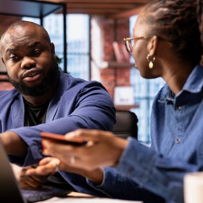 A couple discussing their finances. 