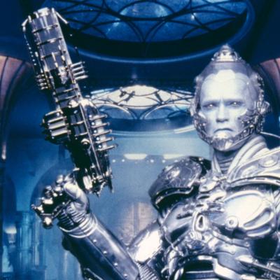 Austro-American actor Arnold schwarzenegger on the set of Batman & Robin, directed by Joel Schumacher.