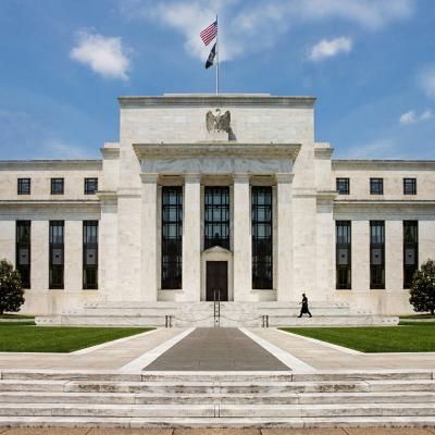 The front of the Federal Reserve System building in Washington, D.C.
