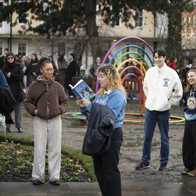 People taking part in a Heated Rivalry lookalike contest inside Soho Square Gardens, London, England. 