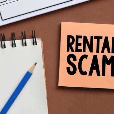 A rental scam text on a note.