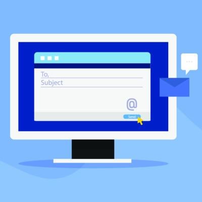 Vector illustration of an email and subject line on a desktop.