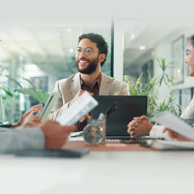 Businessman leading a team meeting.