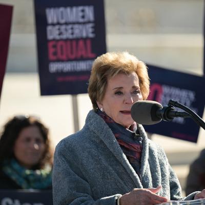 U.S. Education Secretary Linda McMahon speaks outside the U.S. Supreme Court in Washington, DC.