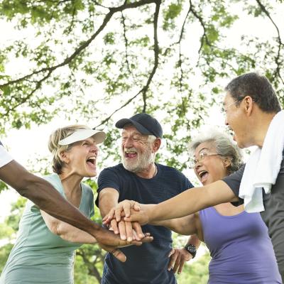 A group of seniors exercising together.