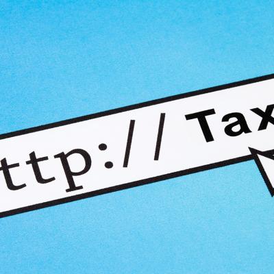 A URL bar with 'http tax' as the address as a concept of tax filing online.