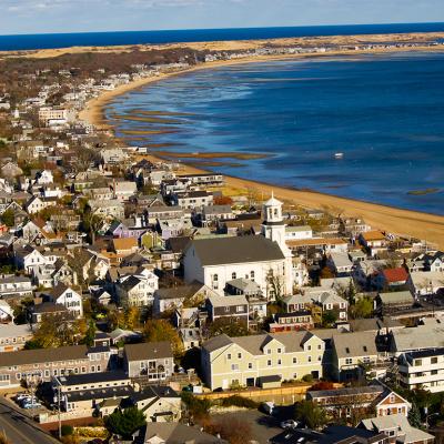 A beach view of a seashore in Cape Cod, Massachusetts, USA.