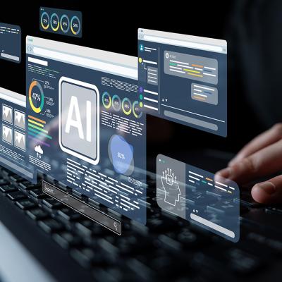Dashboards and charts over a laptop as a concept of AI assistance.