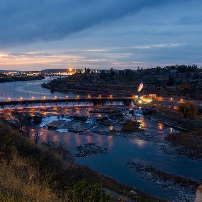 A beautiful view of the Great Falls in Montana during twilight.