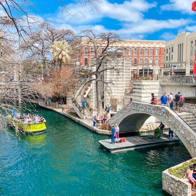 A view of the San Antonio River walkway in San Antonio, Texas.