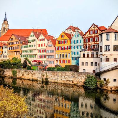 The Neckarfront in Tübingen, Germany during fall.