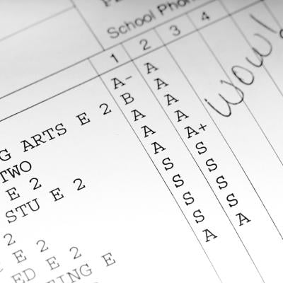 A school report card showing straight A's.