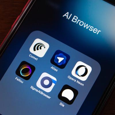 Different AI browsers displayed from a smartphone. 