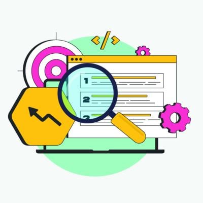 A vector illustration of a search engine optimization concept and digital search icons.