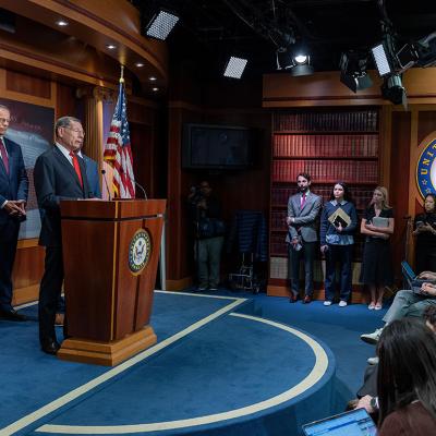Senate Majority Whip John Barrasso (R-WY) speaks at a press conference on March 21, 2026 in Washington, DC.