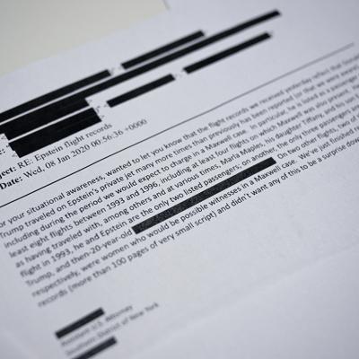 An email document as part of a new batch of files released by the US government related to Jeffrey Epstein containing numerous references to Donald Trump, including documents detailing flights he took on his then close friend's private jet. 