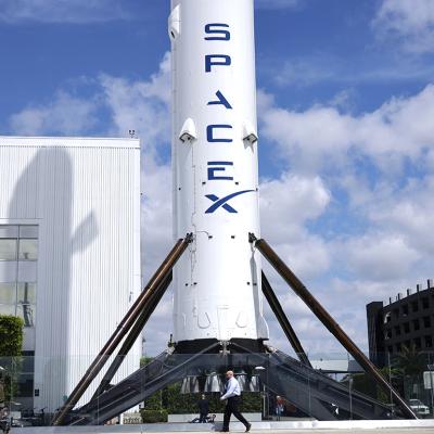 A SpaceX Falcon 9 rocket is displayed at a SpaceX facility on April 2, 2026 in Hawthorne, California. 