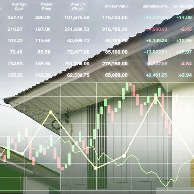 A stock financial index and a house property at the background. 
