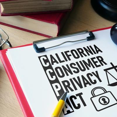 California Consumer Privacy Act on a paper with other legal materials. 