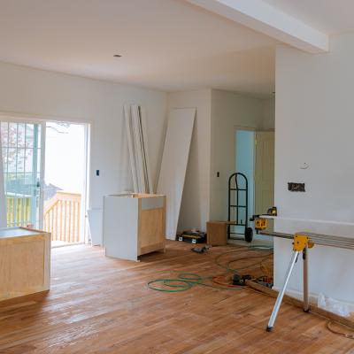 A kitchen being prepared for a renovation.