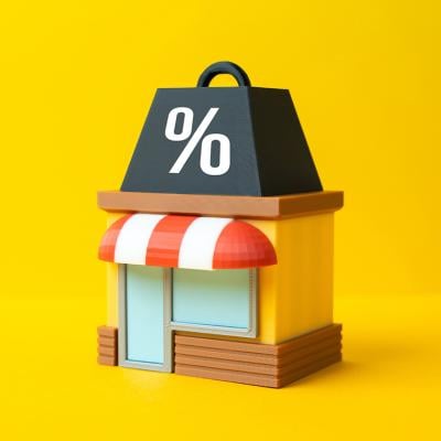 3D conceptual illustration of a small business under pressure from tax.