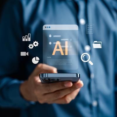An analyst evaluating search engine optimization (SEO) enhanced through AI technology from a mobile device.