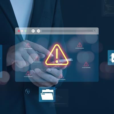 A concept illustration of detecting cyberattacks using AI notification.