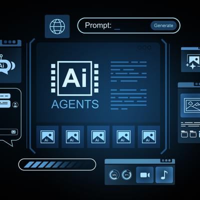 An AI agent's interface with futuristic digital elements. 