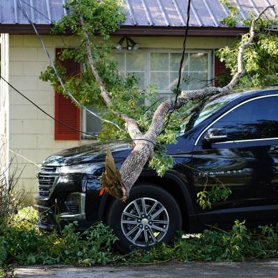 A tree branch that fell on top of an SUV after Hurricane Helene.