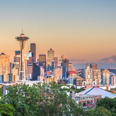 A downtown city skyline at Seattle, Washington, USA.