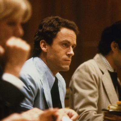 Theodore Bundy, seated in court, charged with the killings of two FSU coeds.