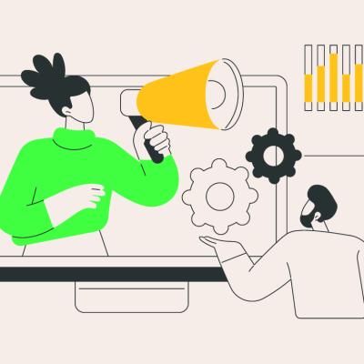 A vector illustration depicting markets do inbound and outbound calls.