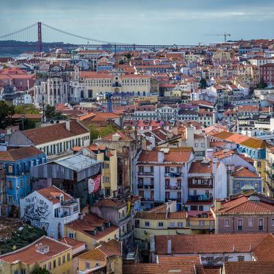 Aerial view from Miradouro da Graca viewing point in Lisbon, Portugal.