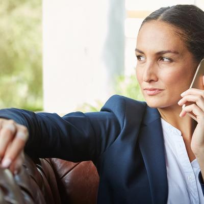 A businesswoman in a sales call.