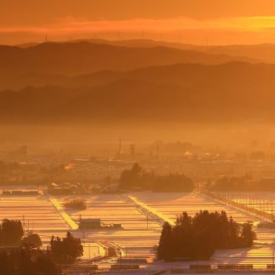 A snowy landscape of Iwate prefecture in Honshu, Japan.