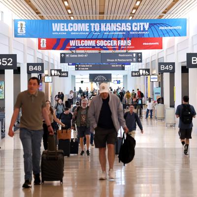 World Cup signage is displayed at the Kansas City airport ahead of the 2026 World Cup on May 05, 2026 in Kansas City, Missouri.