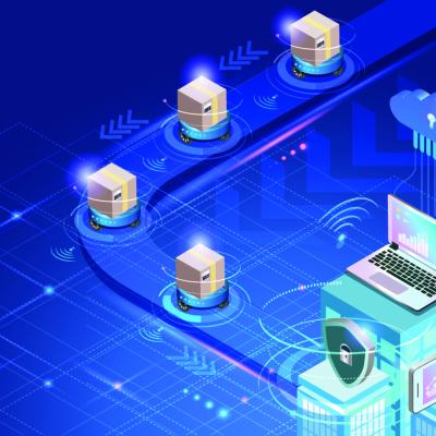 A custom illustration of a smart logistics delivery system.