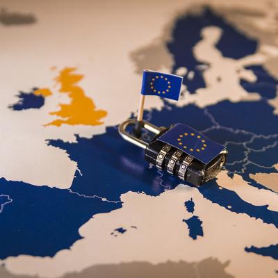 A padlock over European Union map, symbolizing the EU General Data Protection Regulation or GDPR. 