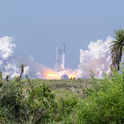 SpaceX Starship V3 launching from Starbase in Boca Chica Beach, Texas, USA.
